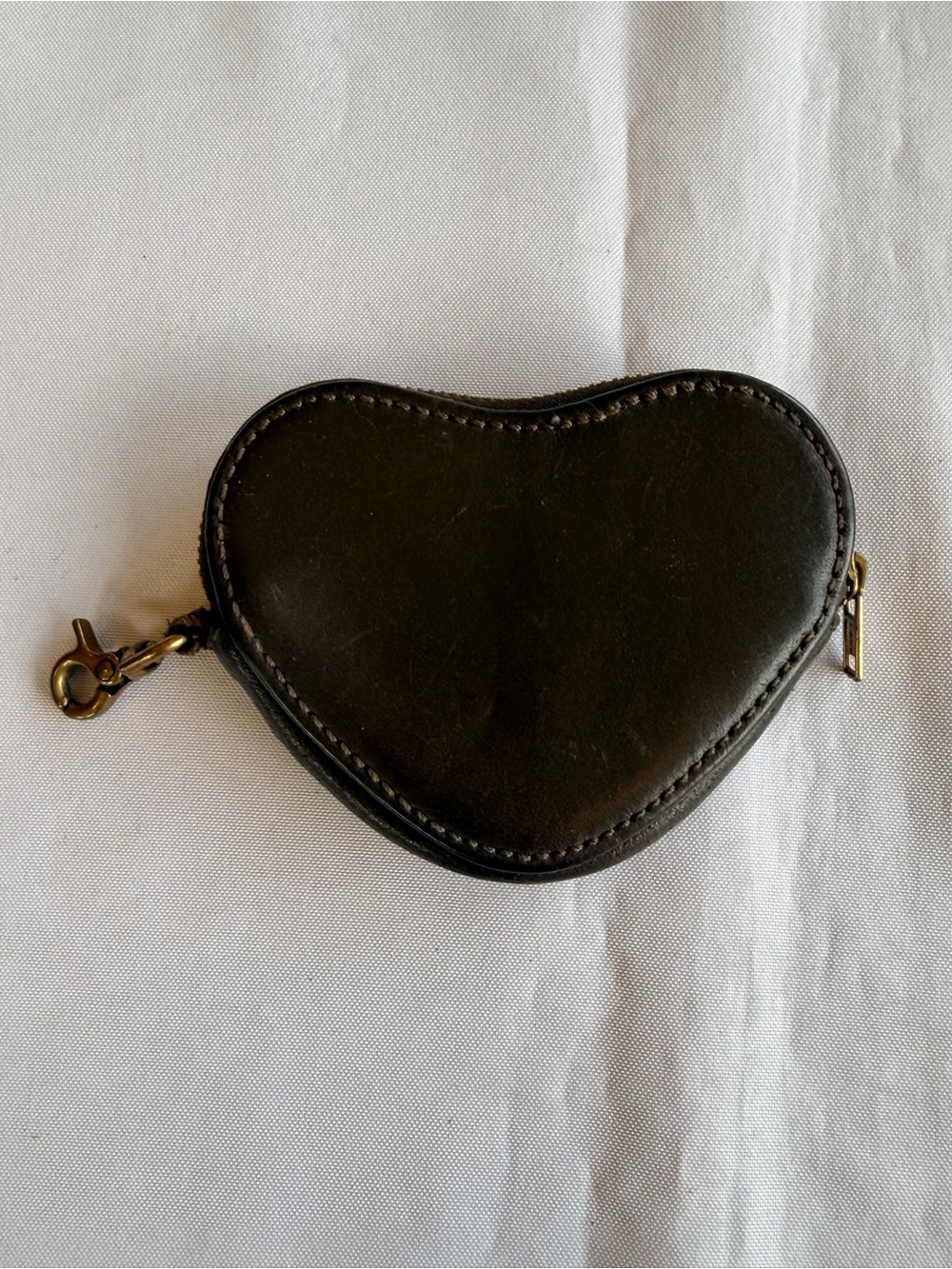 Dark Brown Heart-Shaped Leather Coin Pouch with Metal Clasp Hook
